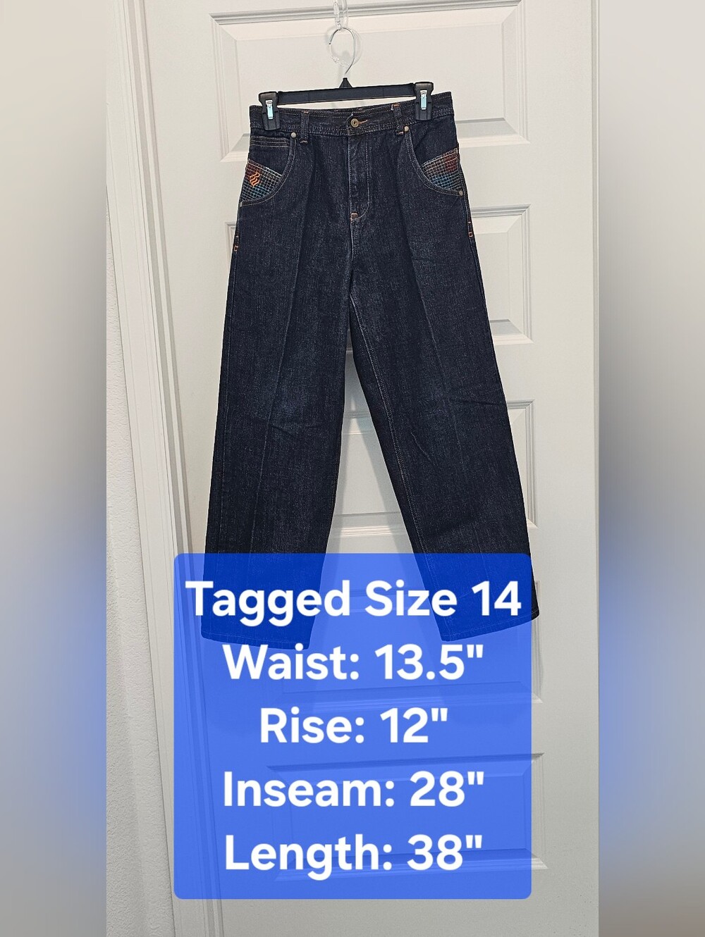 Vintage Rocawear Y2K Multi Pocket Baggy Wide Leg Jeans Dark Denim Size 14 / W27